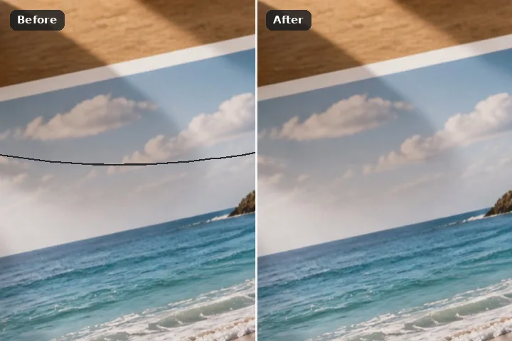 Before and after: a cable across the sky, then a clear sky